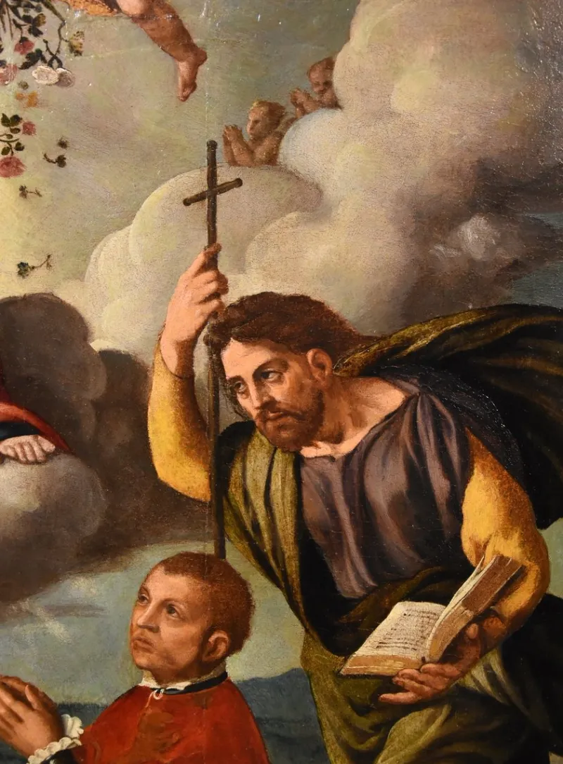 Pamono Workshop of Ippolito Scarsella / Lo Scarsellino, Madonna and Child with Saint James, 1590, Oil on Board> Old Masters|Classical
