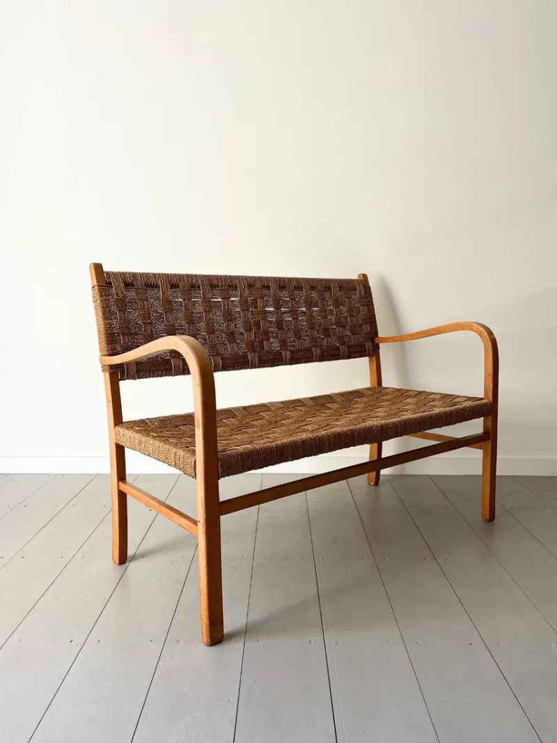Hot Pamono Woven Bentwood Bench by Axel Larsson for Bodafors, 1940