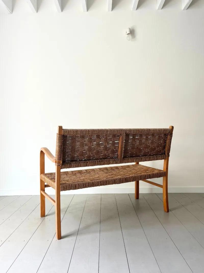 Hot Pamono Woven Bentwood Bench by Axel Larsson for Bodafors, 1940