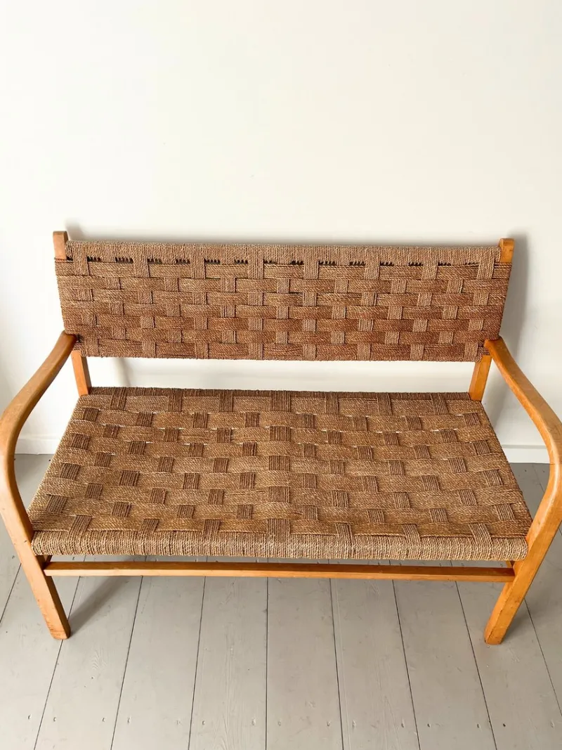 Hot Pamono Woven Bentwood Bench by Axel Larsson for Bodafors, 1940