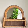 Pamono Woven Rattan and Wicker Shelf Mirror in the style of Emmanuelle, Spain, 1970s> Mirrors