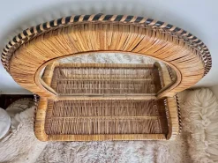 Pamono Woven Rattan and Wicker Shelf Mirror in the style of Emmanuelle, Spain, 1970s><noscript><img width=
