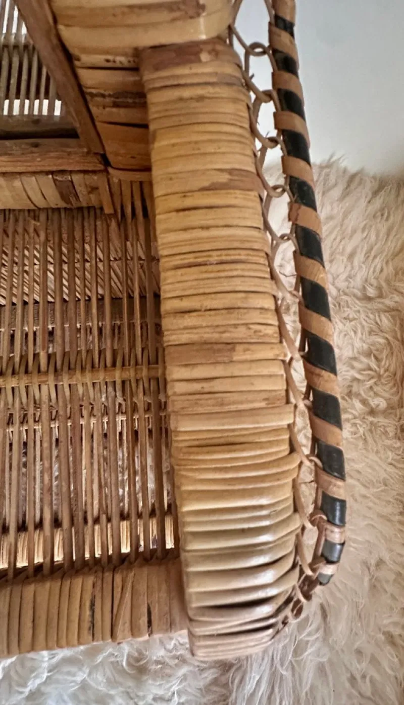 Pamono Woven Rattan and Wicker Shelf Mirror in the style of Emmanuelle, Spain, 1970s> Mirrors