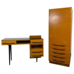Pamono Writing Desk with Cabinet by Mojmír Požár for Up Závody Bučovice, 1960s, Set of 2> Desks