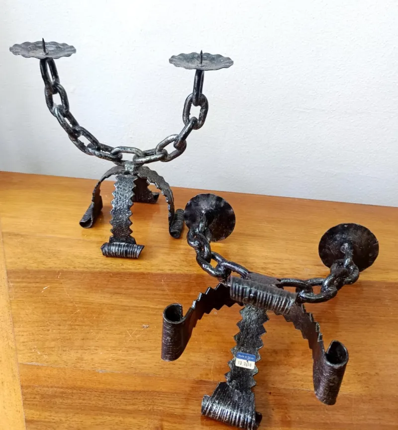 Discount Pamono Wrought Iron Chain Candlesticks, Spain, 1970s, Set of 2