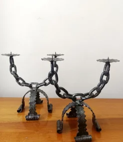 Discount Pamono Wrought Iron Chain Candlesticks, Spain, 1970s, Set of 2