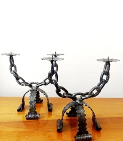 Discount Pamono Wrought Iron Chain Candlesticks, Spain, 1970s, Set of 2