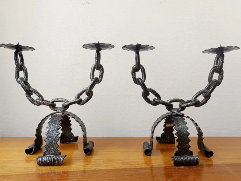 Discount Pamono Wrought Iron Chain Candlesticks, Spain, 1970s, Set of 2