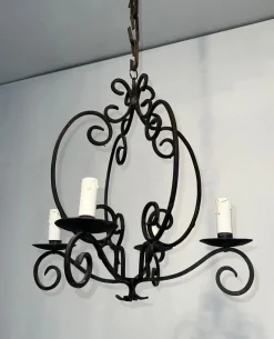 Pamono Wrought Iron Chandelier with 4 Light Arms> Ceiling Lights