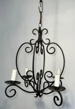 Pamono Wrought Iron Chandelier with 4 Light Arms> Ceiling Lights