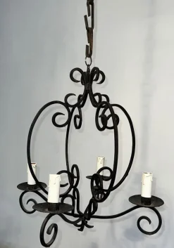 Pamono Wrought Iron Chandelier with 4 Light Arms><noscript><img width=