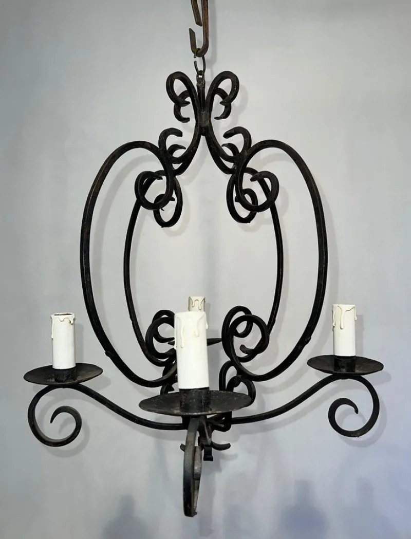Pamono Wrought Iron Chandelier with 4 Light Arms> Ceiling Lights