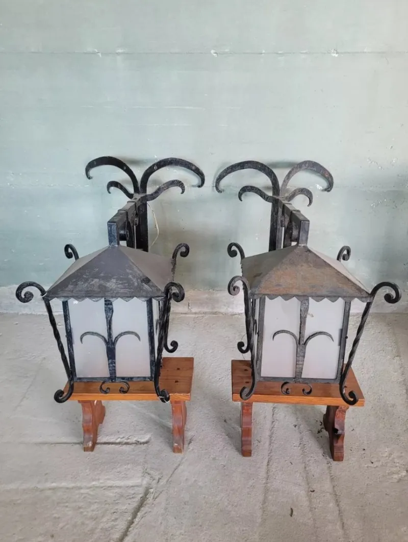 New Pamono Wrought Iron Corner Lanterns, Set of 2