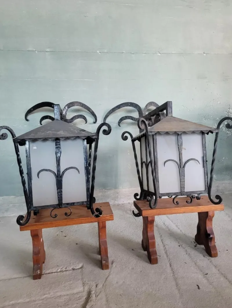 New Pamono Wrought Iron Corner Lanterns, Set of 2