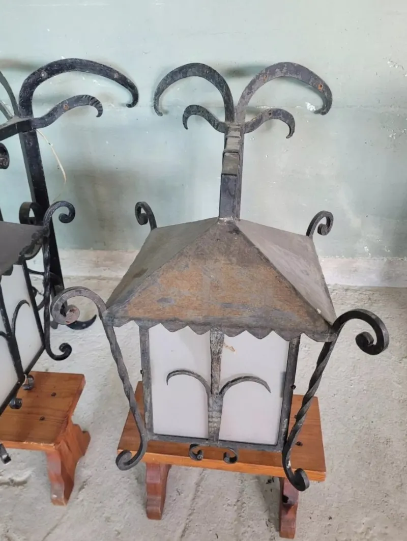 New Pamono Wrought Iron Corner Lanterns, Set of 2