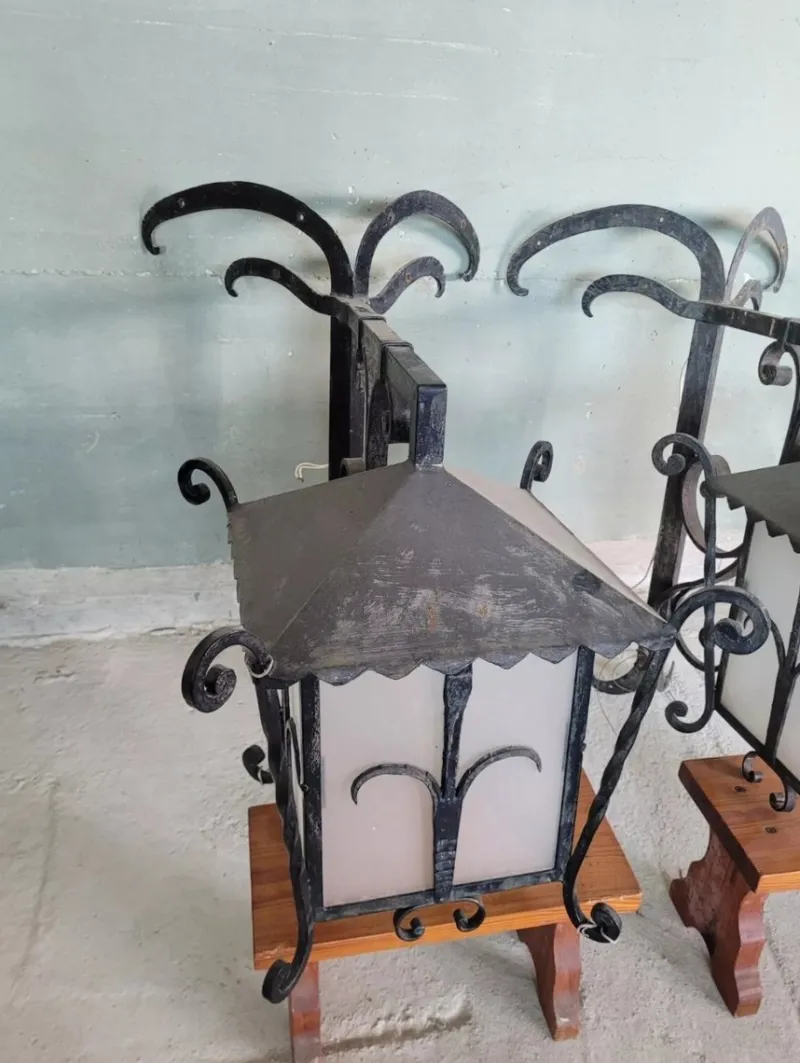 New Pamono Wrought Iron Corner Lanterns, Set of 2