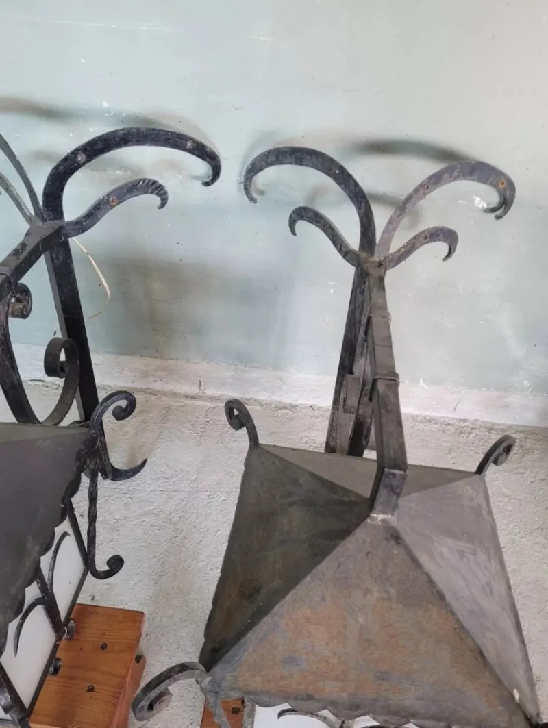 New Pamono Wrought Iron Corner Lanterns, Set of 2