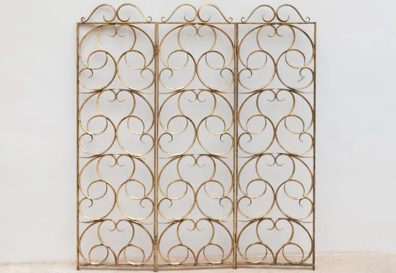 Hot Pamono Wrought Iron Decorative Gilt Folding Screen, Italy, 1950s