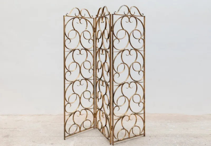 Hot Pamono Wrought Iron Decorative Gilt Folding Screen, Italy, 1950s