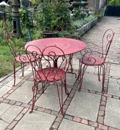 Pamono Wrought Iron Garden Table and Chairs, 1940s, Set of 5><noscript><img width=