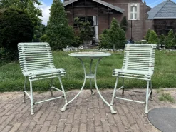 Pamono Wrought Iron Garden Table and Chairs from Arras, 1890s, Set of 3> Garden Seating