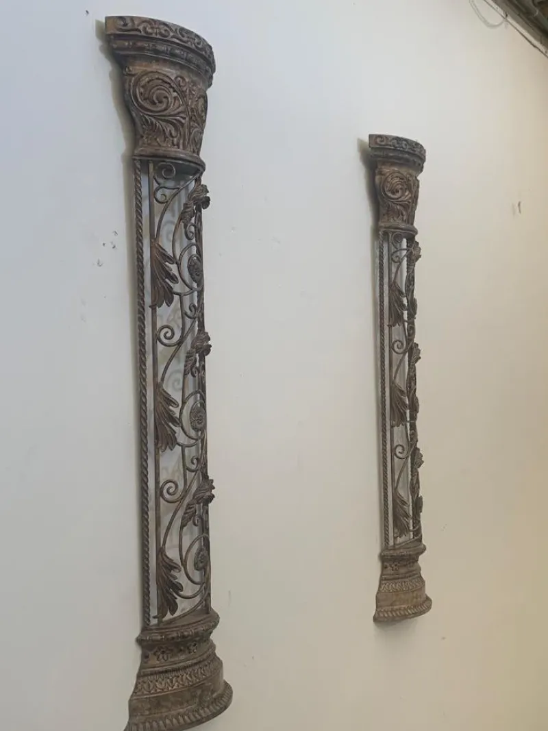 Pamono Wrought Iron Half Columns, 1970s, Set of 2> Pedestals And Columns