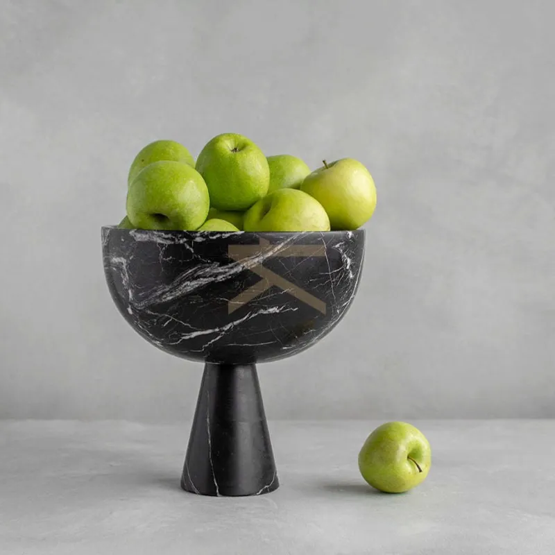 Pamono XL Black Marble Pedestal Bowl from Kiwano Concept> Tabletop|Bowls