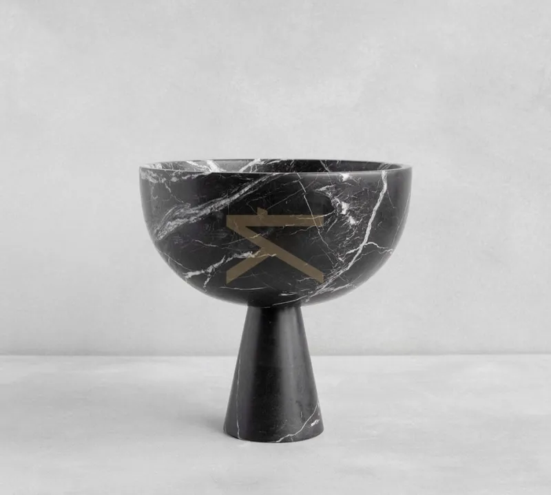 Pamono XL Black Marble Pedestal Bowl from Kiwano Concept> Tabletop|Bowls