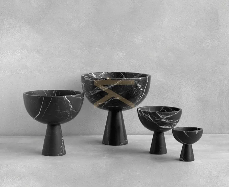 Pamono XL Black Marble Pedestal Bowl from Kiwano Concept> Tabletop|Bowls