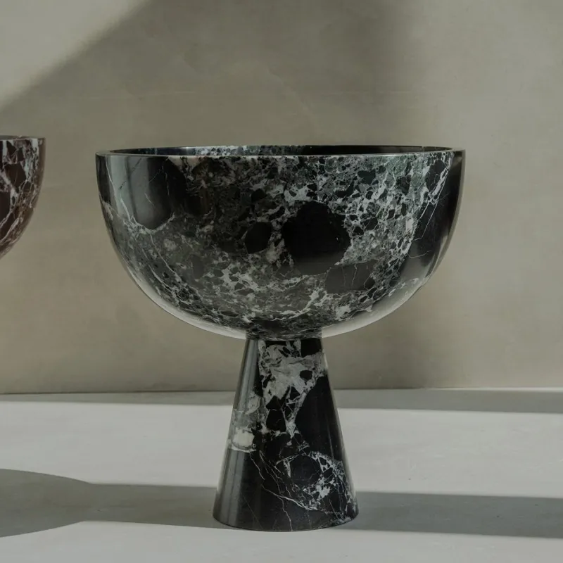 Pamono XL Black-Green Levanto Marble Pedestal Bowl from Kiwano Concept> Tabletop|Bowls