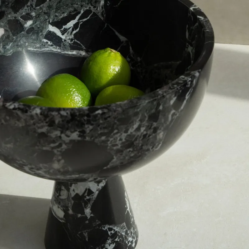 Pamono XL Black-Green Levanto Marble Pedestal Bowl from Kiwano Concept> Tabletop|Bowls