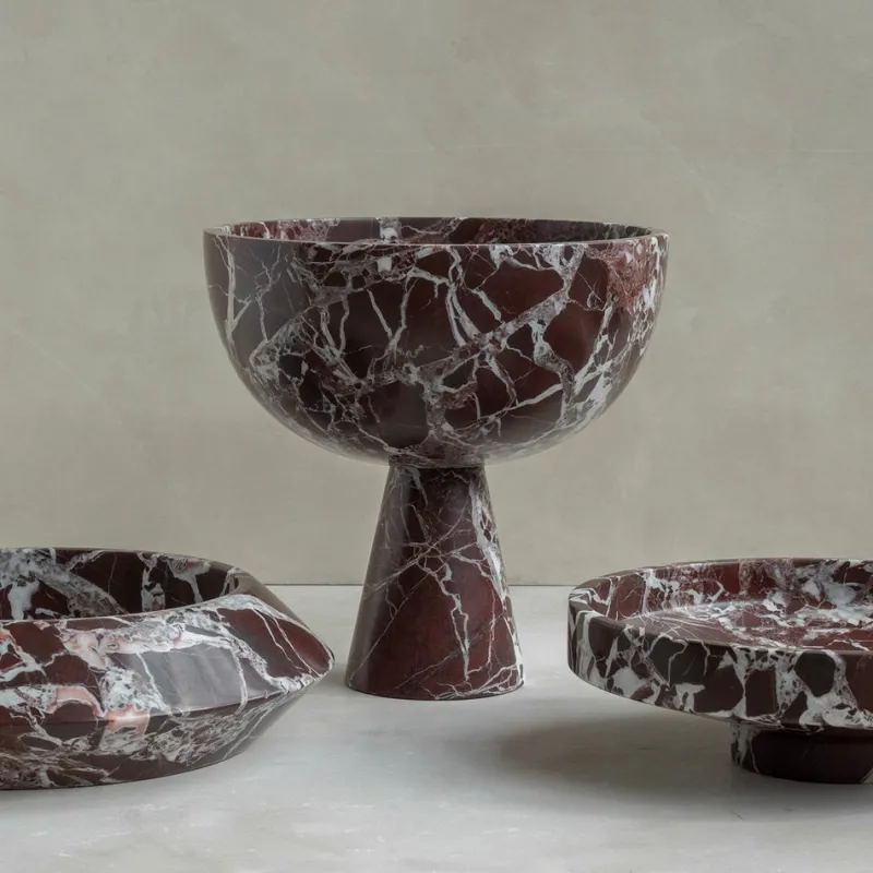 Pamono XL Rosso Levanto Marble Pedestal Bowl from Kiwano Concept> Tabletop|Bowls