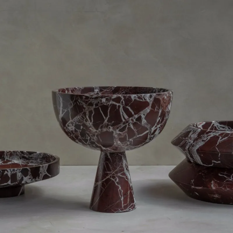 Pamono XL Rosso Levanto Marble Pedestal Bowl from Kiwano Concept> Tabletop|Bowls