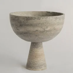 Pamono XL Silver Travertine Pedestal Bowl from Kiwano Concept> Tabletop|Bowls