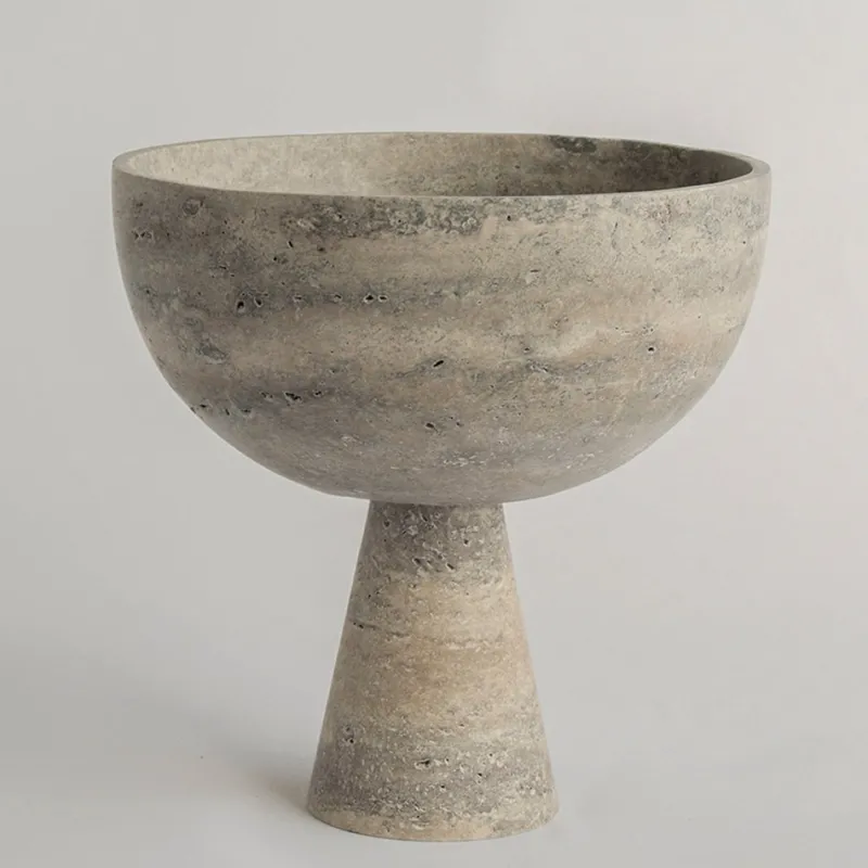 Pamono XL Silver Travertine Pedestal Bowl from Kiwano Concept> Tabletop|Bowls