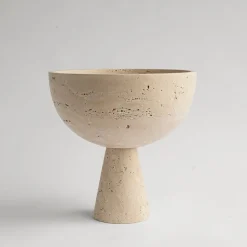 Pamono XL Travertine Pedestal Bowl from Kiwano Concept> Tabletop|Bowls