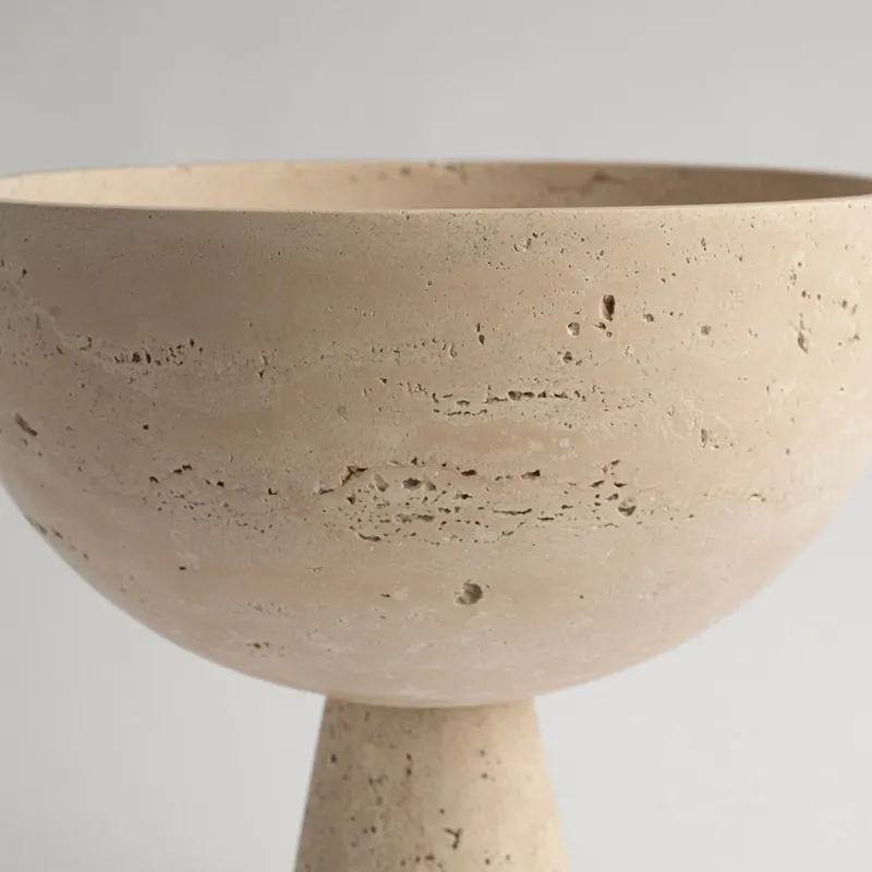 Pamono XL Travertine Pedestal Bowl from Kiwano Concept> Tabletop|Bowls