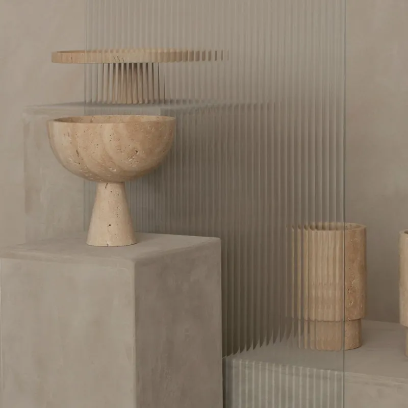 Pamono XL Travertine Pedestal Bowl from Kiwano Concept> Tabletop|Bowls