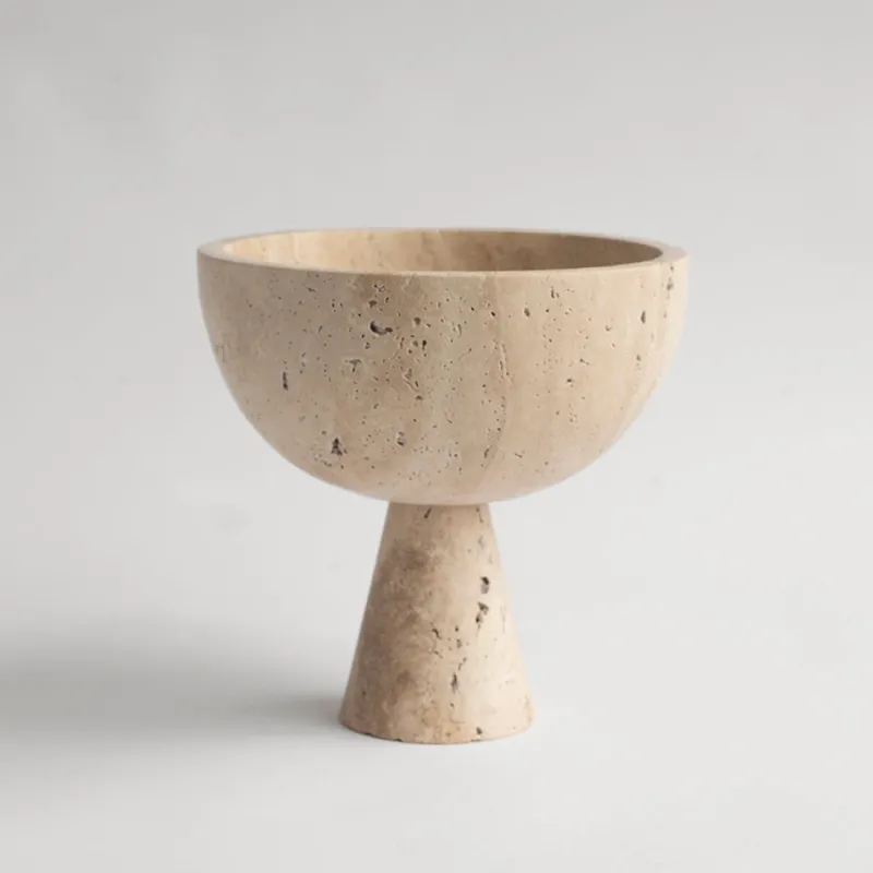 Pamono XL Travertine Pedestal Bowl from Kiwano Concept> Tabletop|Bowls