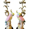 Pamono Yellow and Pink Porcelain and Bronze Parrot Candlesticks by Gand & C, Set of 2> Tabletop