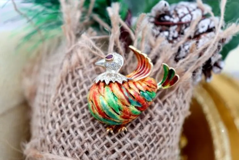 New Pamono Yellow and White Gold Brooch with Diamonds