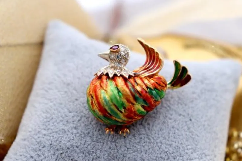 New Pamono Yellow and White Gold Brooch with Diamonds