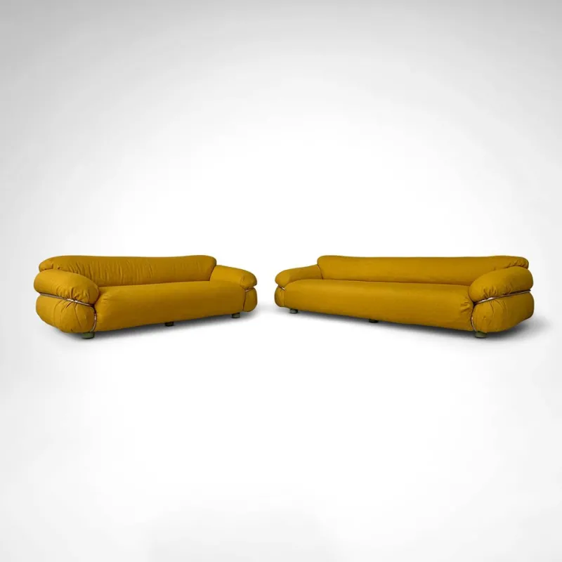 Hot Pamono Yellow Bouclé Sesann Sofas by Gianfranco Frattini for Cassina, 1970s, Set of 2