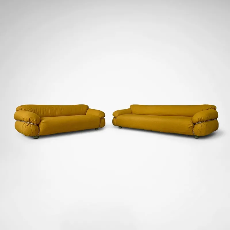 Hot Pamono Yellow Bouclé Sesann Sofas by Gianfranco Frattini for Cassina, 1970s, Set of 2