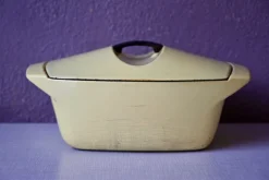 Pamono Yellow Enameled Cast Iron Casserole Dish by Raymond Loewy for Le Creuset, 1950s> Serving Dishes