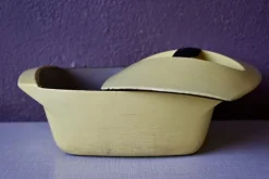 Pamono Yellow Enameled Cast Iron Casserole Dish by Raymond Loewy for Le Creuset, 1950s> Serving Dishes