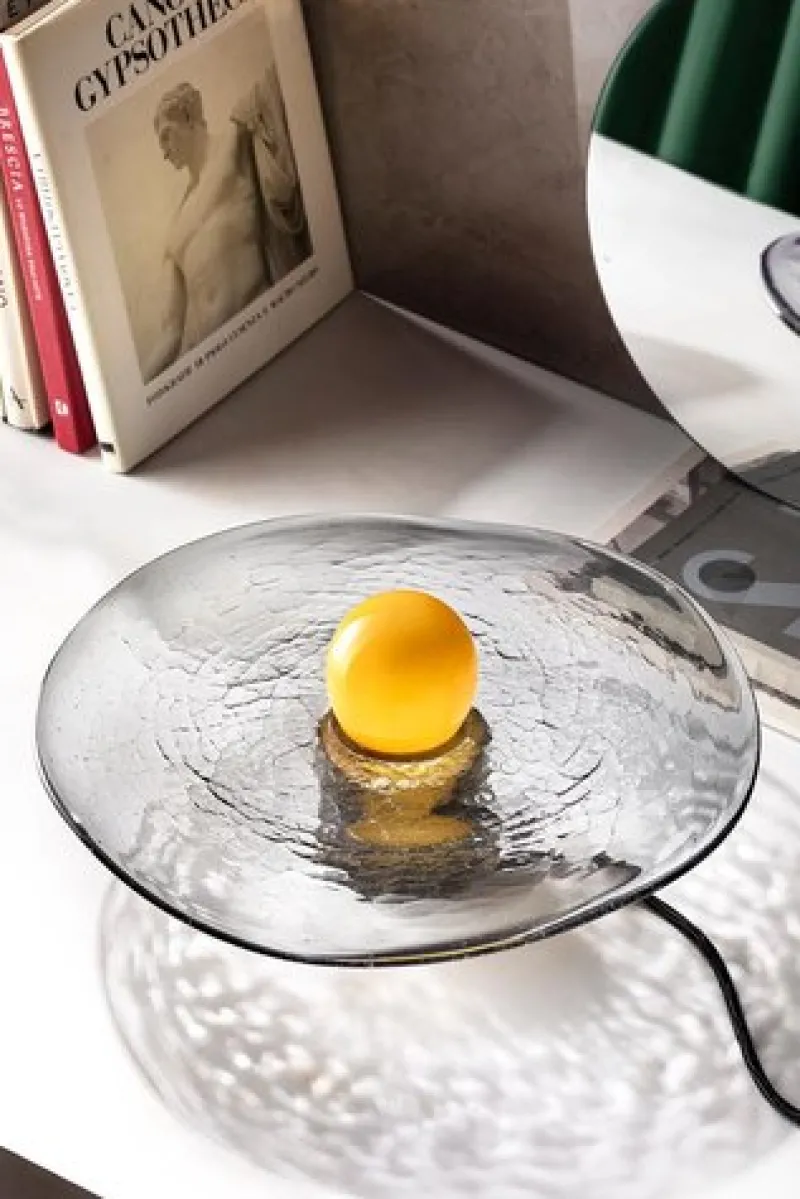 Outlet Pamono Yellow Glass Sphere on Swirling Marbled Smokey Grey Glass Base by Aina Kari