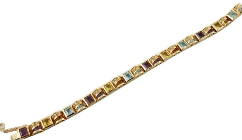 Outlet Pamono Yellow Gold Bracelet with Diamonds and Amethysts