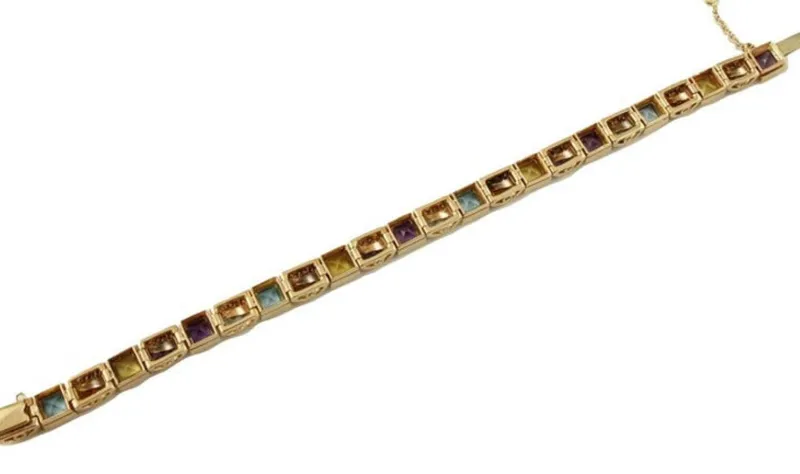 Outlet Pamono Yellow Gold Bracelet with Diamonds and Amethysts