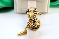 Pamono Yellow Gold Button-Shaped Cufflinks with Enamelled Applications, Set of 2><noscript><img width=
